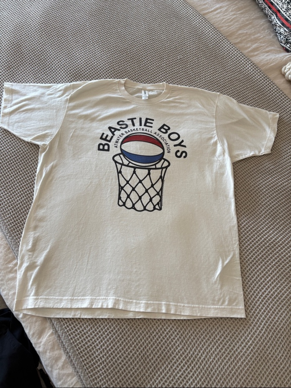 Beastie Boys XL Bella Canvas Cream Tee with Red & Blue Basketball Graphic NWOT